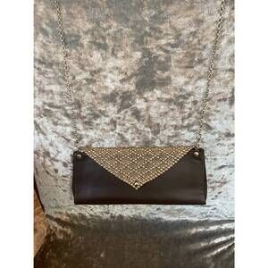 NEW SG LIQUID METAL women's clutch bag in chrome brown leather